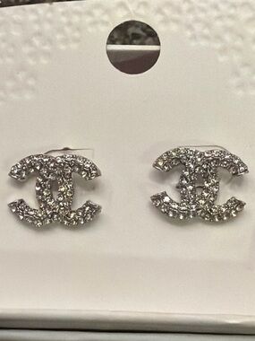 Silver Crystal Interlocking Logo Stud Earrings